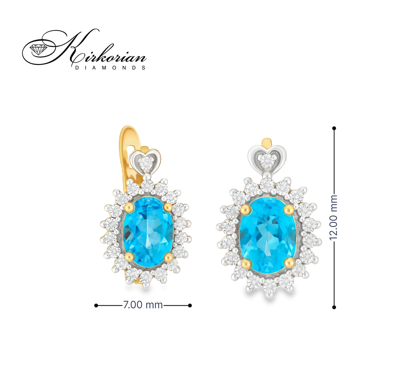 Луксозни обеци от жълто злато 14К с швейцарски топаз и диаманти – елегантен дизайн и перфектен блясък