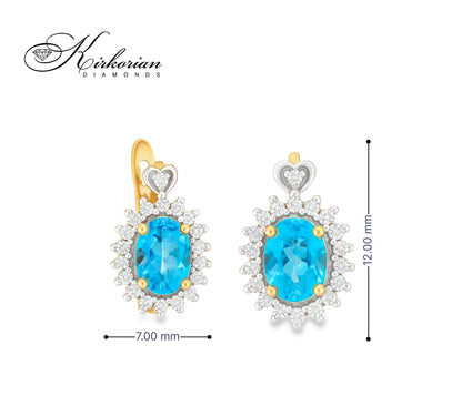 Луксозни обеци от жълто злато 14К с швейцарски топаз и диаманти – елегантен дизайн и перфектен блясък