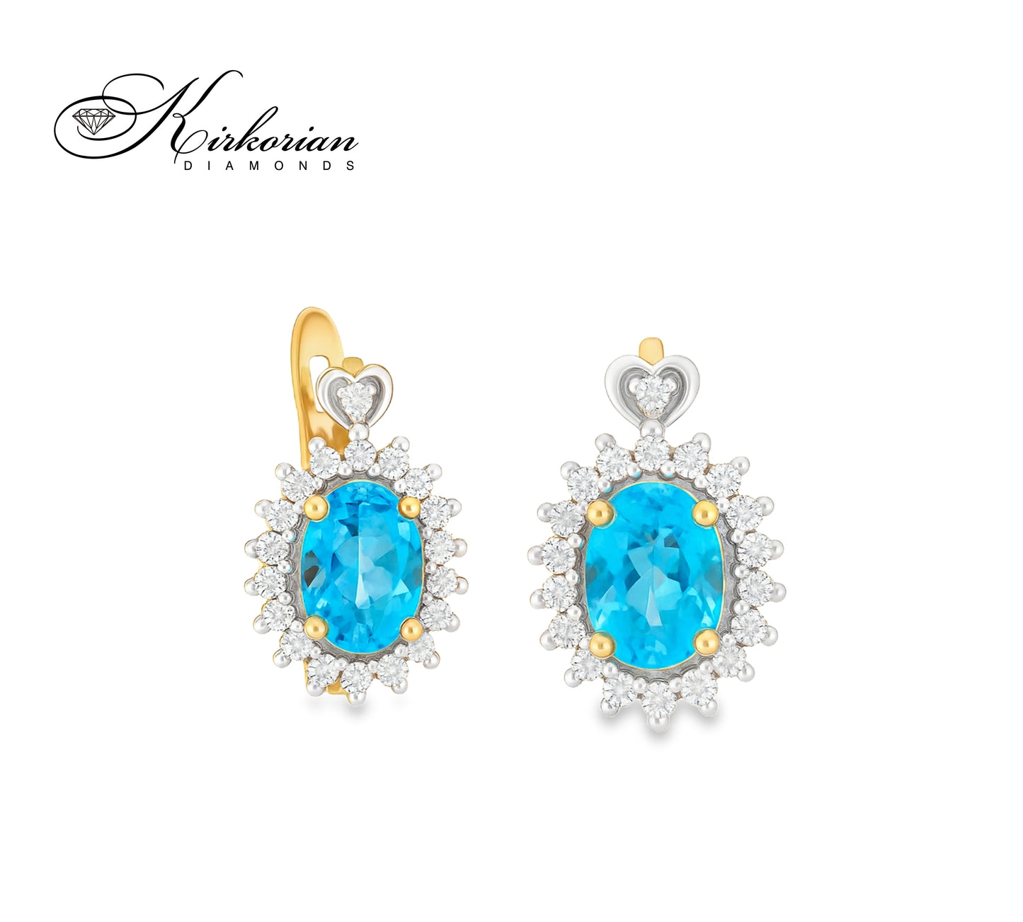 Луксозни обеци от жълто злато 14К с швейцарски топаз и диаманти – елегантен дизайн и перфектен блясък