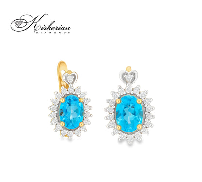 Луксозни обеци от жълто злато 14К с швейцарски топаз и диаманти – елегантен дизайн и перфектен блясък