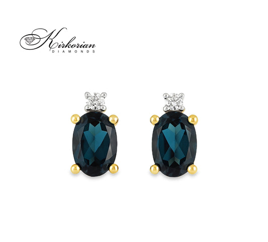 Обеци от жълто злато 14К с топаз Лондон Блу и диаманти – KTLB0001 | Луксозни бижута Kirkorian Diamonds