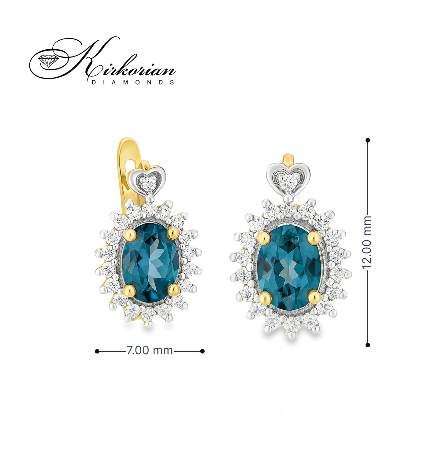 Обеци от жълто злато 14К с топаз Лондон Блу и диаманти – елегантен лукс на достъпна цена