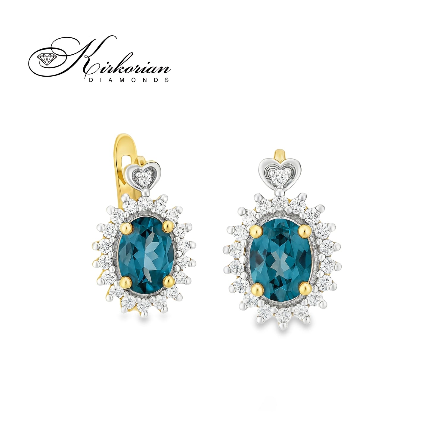 Обеци от жълто злато 14К с топаз Лондон Блу и диаманти – елегантен лукс на достъпна цена