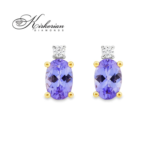 Обеци от жълто злато 14К с танзанит и диаманти 0.029 ct – елегантен дизайн и луксозна изработка Модел: KTZ0001