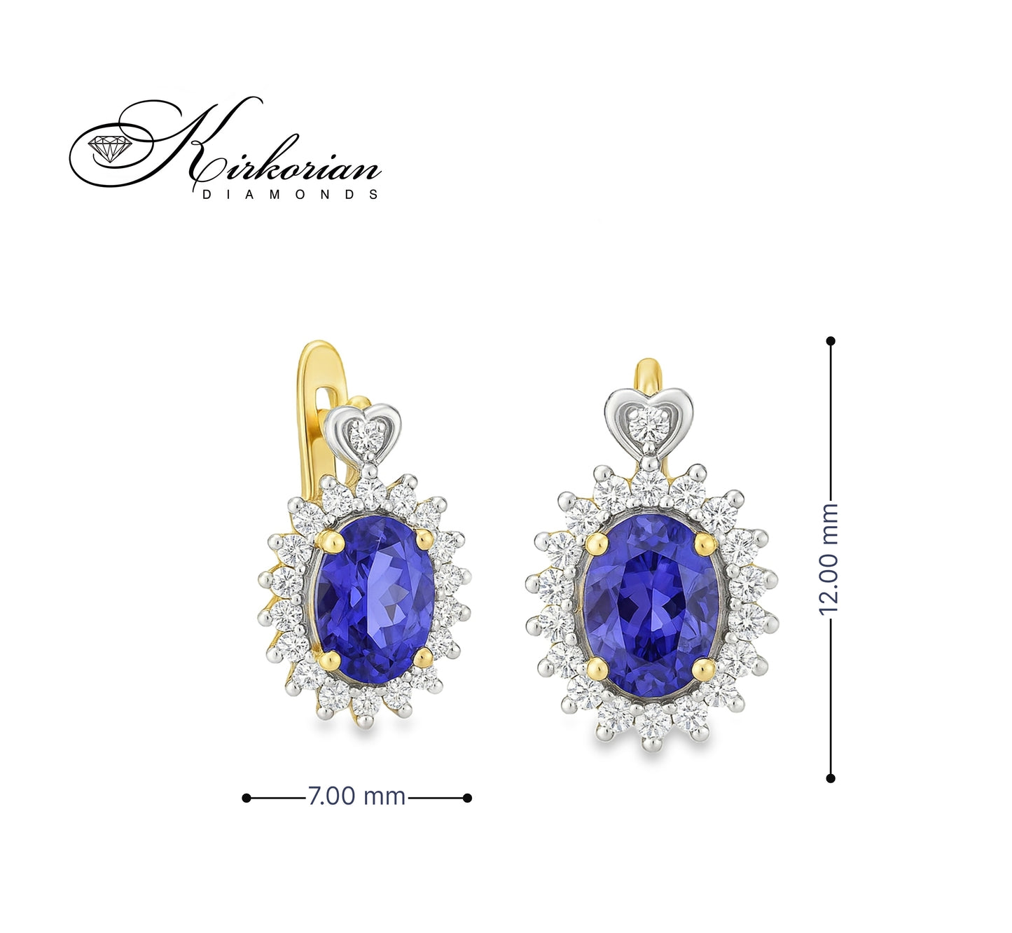 Луксозни обеци от жълто злато 14К с танзанити и диаманти – елегантен дизайн и топ качество | Kirkorian Diamonds