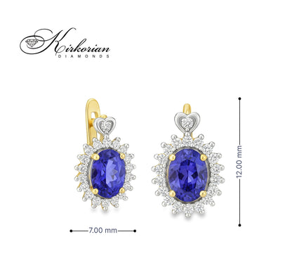 Луксозни обеци от жълто злато 14К с танзанити и диаманти – елегантен дизайн и топ качество | Kirkorian Diamonds