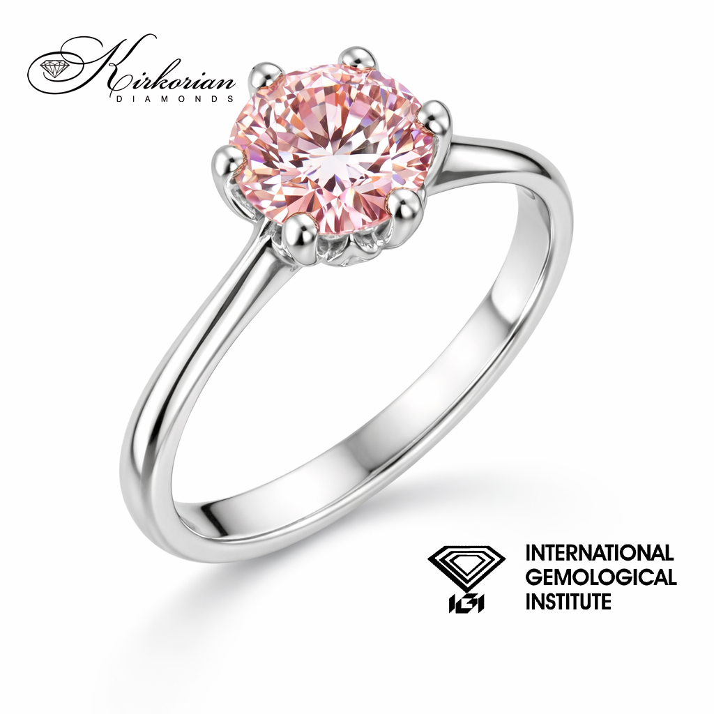 луксозен годежен пръстен с fancy vivid pink диамант 1.06ct бяло злато 14 карата IGI LG613R