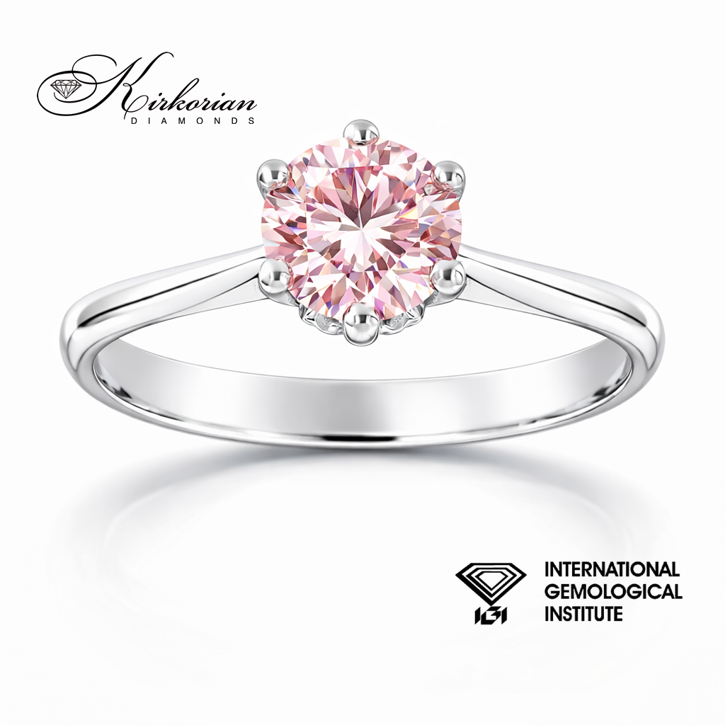 годежен пръстен с розов диамант 1.06 ct кръгъл брилянт бяло злато 14k IGI сертификат LG613R