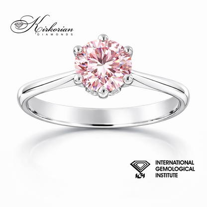 годежен пръстен с розов диамант 1.06 ct кръгъл брилянт бяло злато 14k IGI сертификат LG613R
