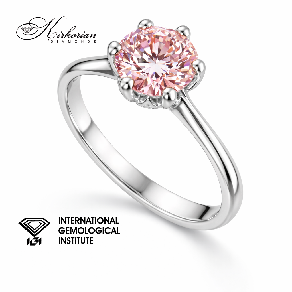 пръстен с fancy vivid pink diamond 1.06ct бяло злато 14k лабораторно създаден IGI LG613R