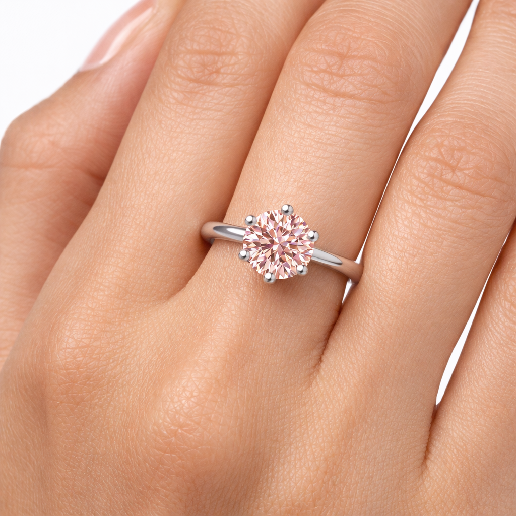 годежен пръстен с pink диамант 1.06 ct върху ръка бяло злато 14k IGI LG613R