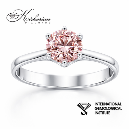 Годежен пръстен с Fancy Pink лабораторно създаден диамант 1.07ct бяло злато 14K IGI сертификат LG626 изглед отпред