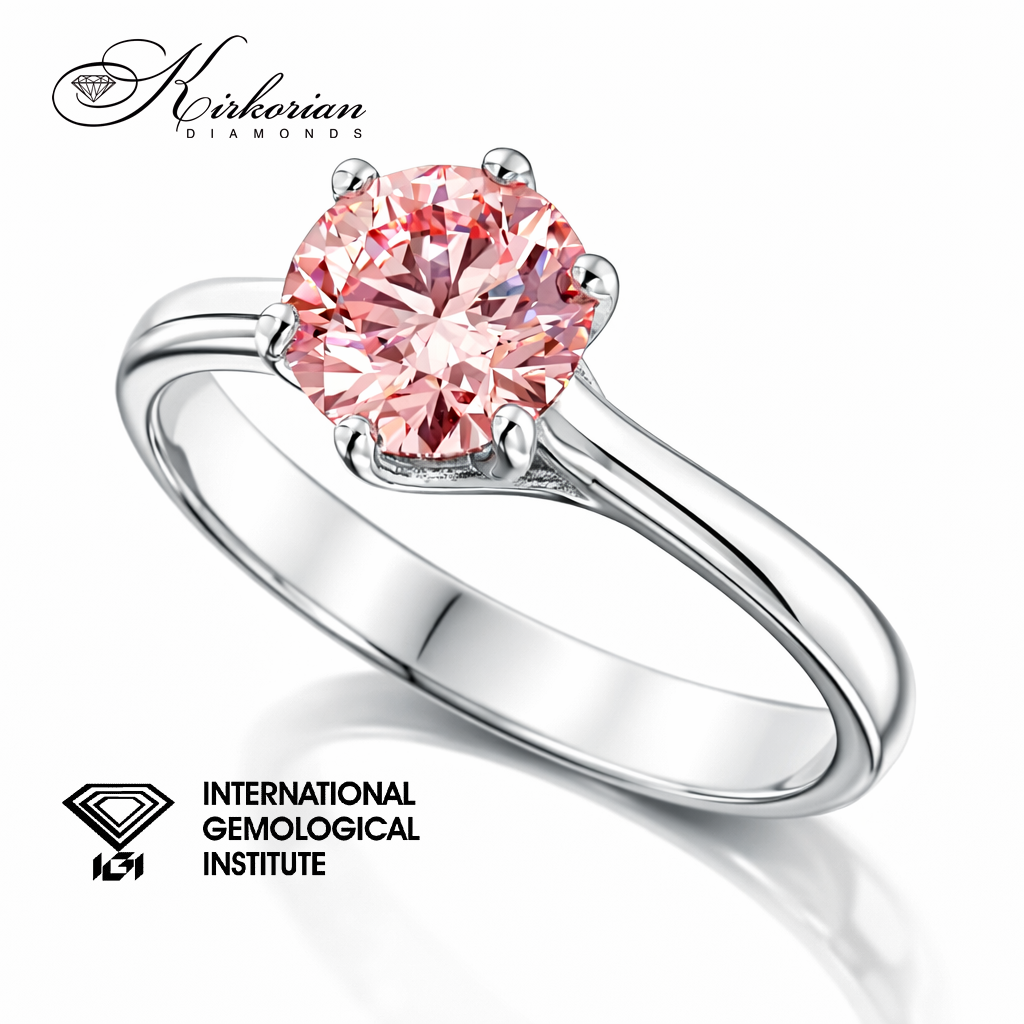 Годежен пръстен Fancy Pink lab grown диамант 1.07 карата 14K бяло злато IGI сертифициран LG626 страничен ъгъл