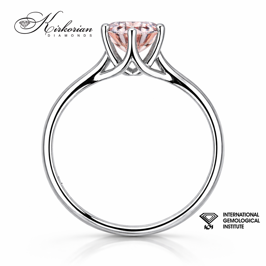 Годежен пръстен с Fancy Pink диамант 1.07ct IGI бяло злато 14K LG626 профил на халката