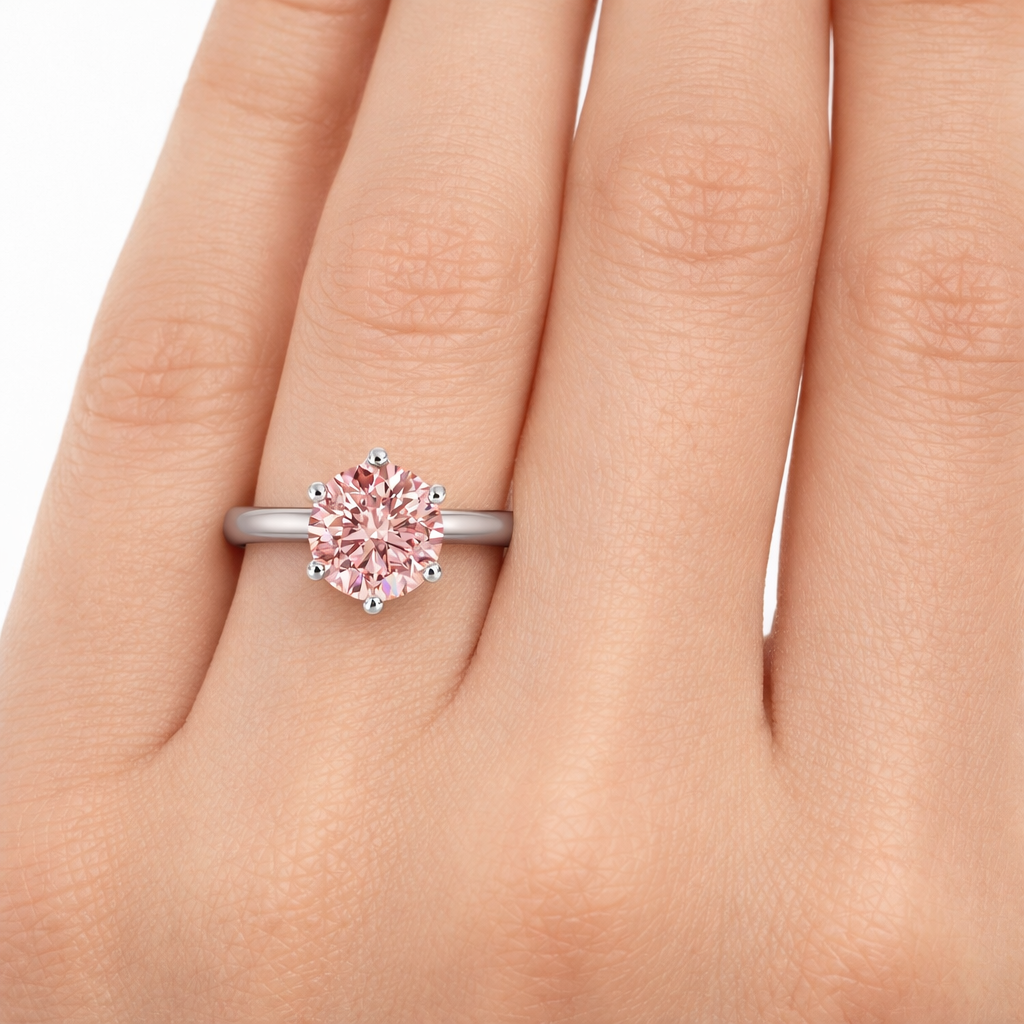 Годежен пръстен с розов лабораторен диамант 1.07ct 14K бяло злато IGI LG626 поставен на ръка