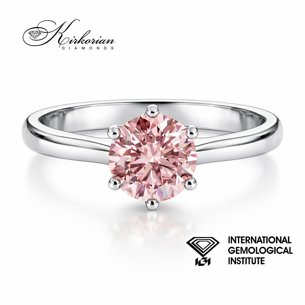 Пръстен с Fancy Pink lab diamond 1.07ct IGI сертификат бяло злато 14K LG626 фронтален изглед