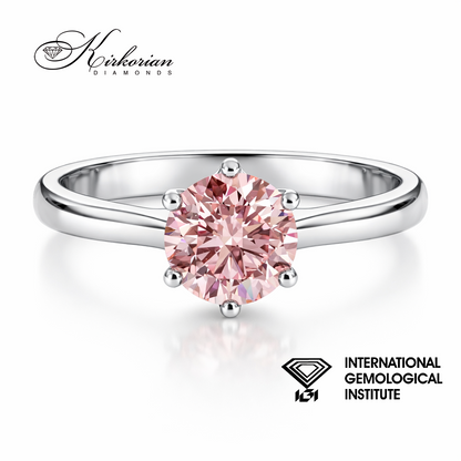 Пръстен с Fancy Pink lab diamond 1.07ct IGI сертификат бяло злато 14K LG626 фронтален изглед