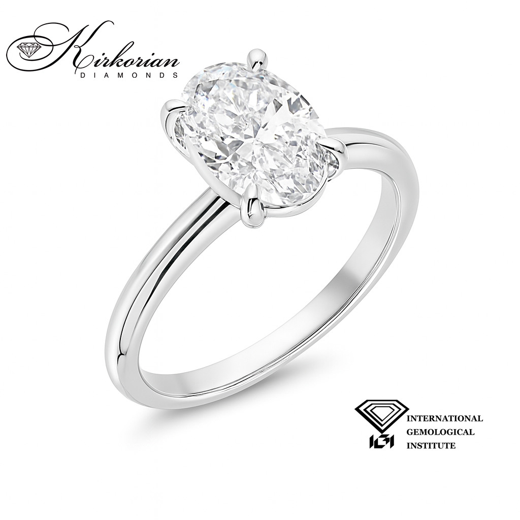 Годежен пръстен от бяло злато 14К с лабораторно диамант 1.50 ct, овал D/VVS2 – IGI сертификат, цени от производител