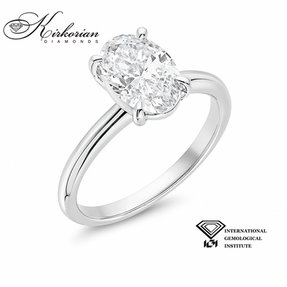 Годежен пръстен от бяло злато 14К с лабораторно диамант 1.50 ct, овал D/VVS2 – IGI сертификат, цени от производител
