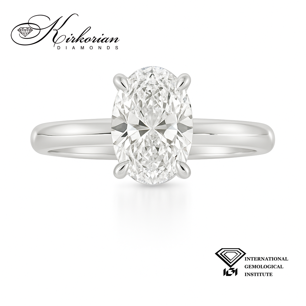 Годежен пръстен от бяло злато 14К с лабораторно диамант 1.50 ct, овал D/VVS2 – IGI сертификат, цени от производител