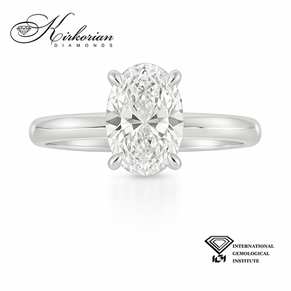 Годежен пръстен от бяло злато 14К с лабораторно диамант 1.50 ct, овал D/VVS2 – IGI сертификат, цени от производител