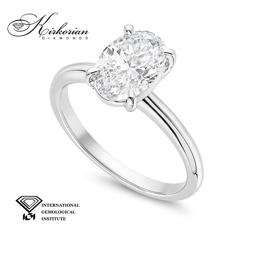 Годежен пръстен от бяло злато 14К с лабораторно диамант 1.50 ct, овал D/VVS2 – IGI сертификат, цени от производител