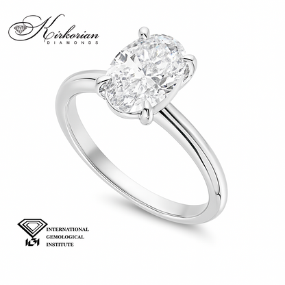 Годежен пръстен от бяло злато 14К с лабораторно диамант 1.50 ct, овал D/VVS2 – IGI сертификат, цени от производител