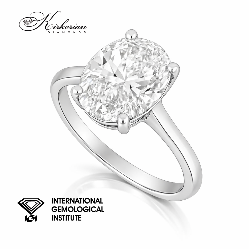 Годежен пръстен от бяло злато 14К с овален лабораторен диамант 3.00 ct, IGI сертификат, код LG657
