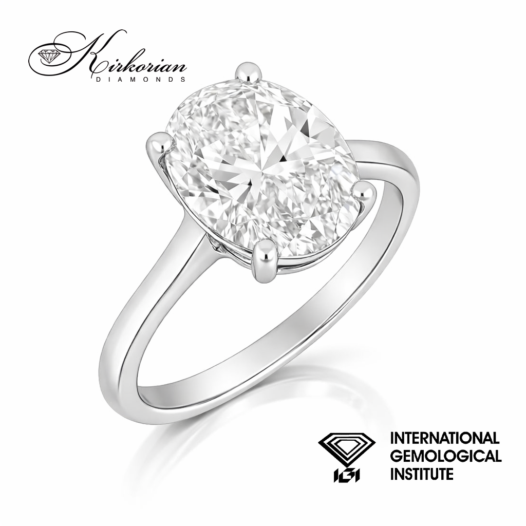 Годежен пръстен от бяло злато 14К с овален лабораторен диамант 3.00 ct, IGI сертификат, код LG657
