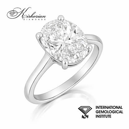 Годежен пръстен от бяло злато 14К с овален лабораторен диамант 3.00 ct, IGI сертификат, код LG657