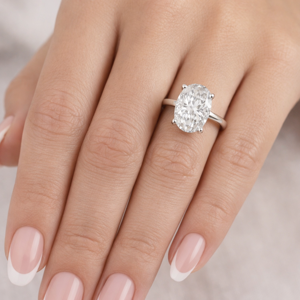 Годежен пръстен от бяло злато 14К с овален лабораторен диамант 3.00 ct, IGI сертификат, код LG657