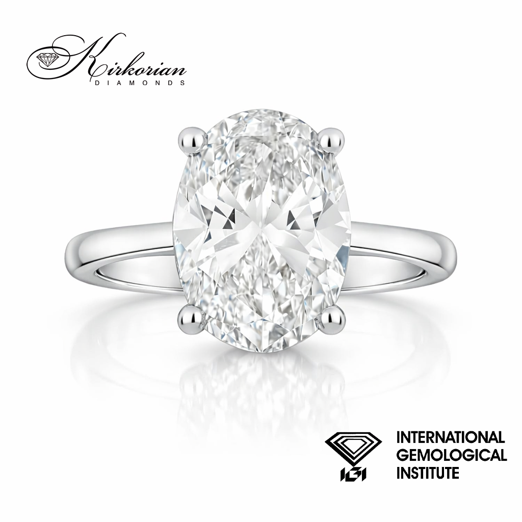 Годежен пръстен от бяло злато 14К с овален лабораторен диамант 3.00 ct, IGI сертификат, код LG657