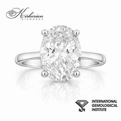 Годежен пръстен от бяло злато 14К с овален лабораторен диамант 3.00 ct, IGI сертификат, код LG657