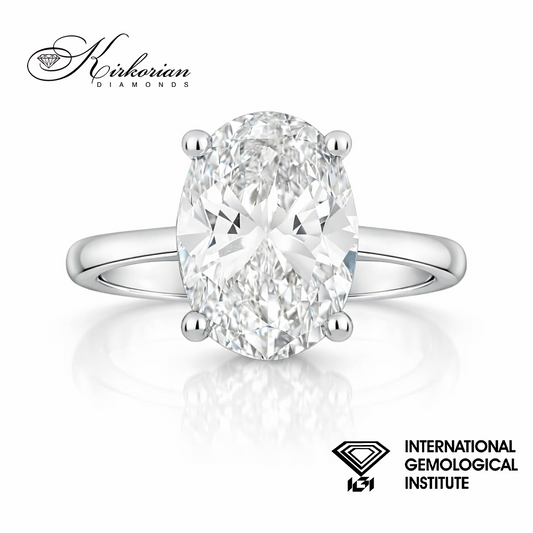 Годежен пръстен от бяло злато 14К с овален лабораторен диамант 3.00 ct, IGI сертификат, код LG657