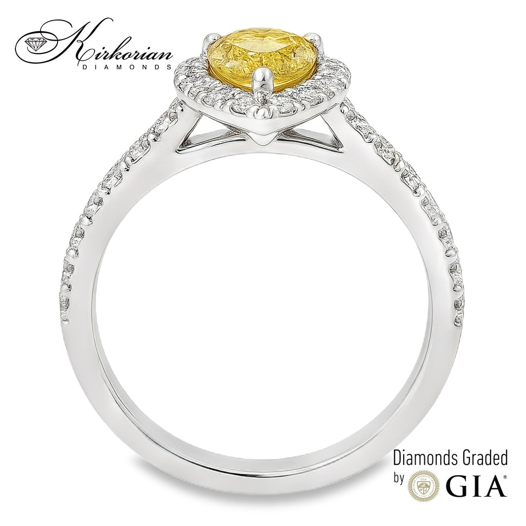 Елегантен годежен пръстен от бяло злато с Fancy Yellow диамант 1.35ct GIA
