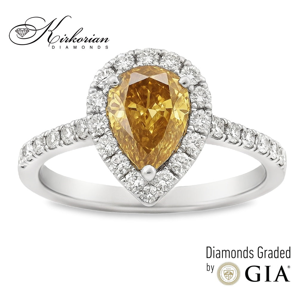 Елегантен годежен пръстен от бяло злато с Fancy Yellow диамант 1.35ct GIA