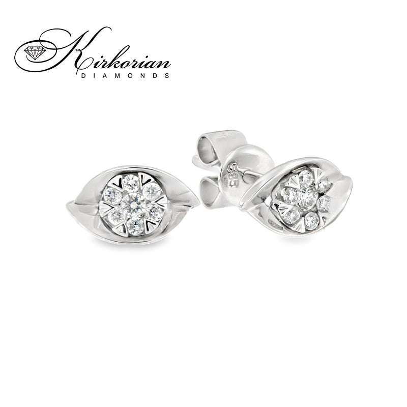 Обеци Бяло Злато 14к и Диаманти 0.104 Карата - Код: OB0002 на Щифт