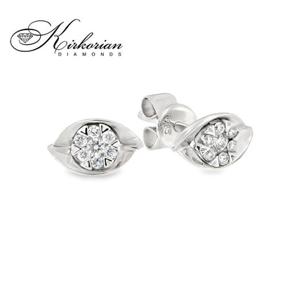 Обеци Бяло Злато 14к и Диаманти 0.104 Карата - Код: OB0002 на Щифт