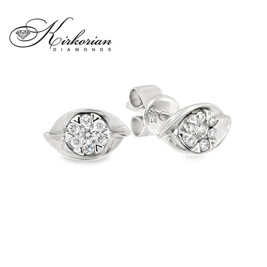 Обеци Бяло Злато 14к и Диаманти 0.104 Карата - Код: OB0002 на Щифт