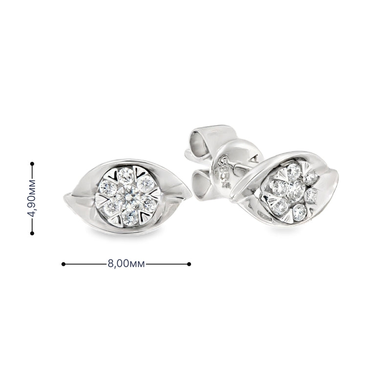 Обеци Бяло Злато 14к и Диаманти 0.104 Карата - Код: OB0002 на Щифт