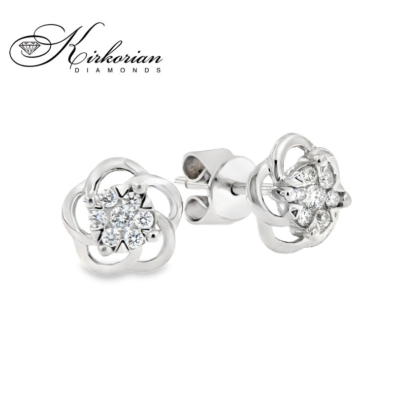 Обеци Бяло Злато 14к и Диаманти 0.10 Карата - Код: OB003 на Щифт