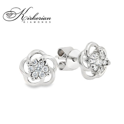 Обеци Бяло Злато 14к и Диаманти 0.10 Карата - Код: OB003 на Щифт