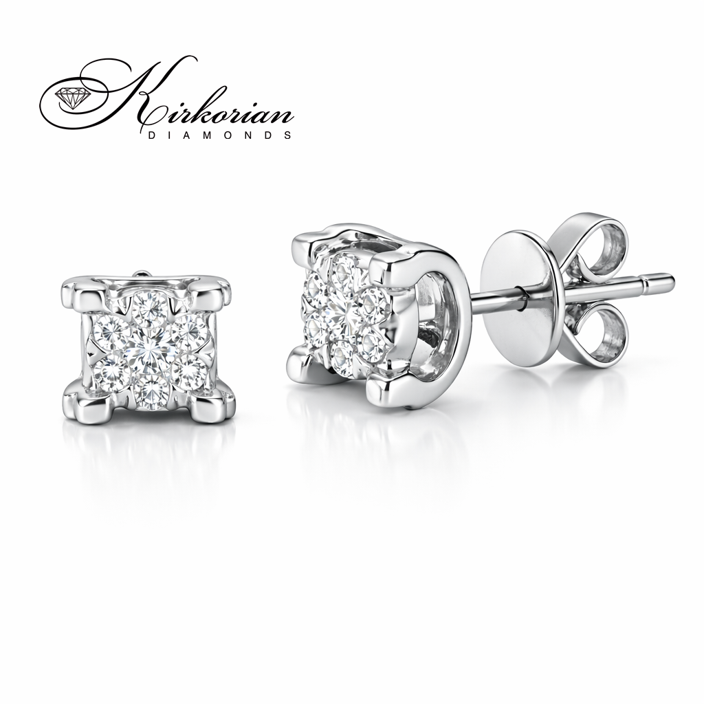 Обеци Бяло Злато 14к и Диаманти 0.10 Карата - Код: OB008 на Щифт