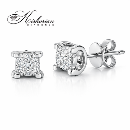 Обеци Бяло Злато 14к и Диаманти 0.10 Карата - Код: OB008 на Щифт