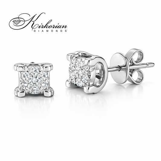 Обеци Бяло Злато 14к и Диаманти 0.10 Карата - Код: OB008 на Щифт