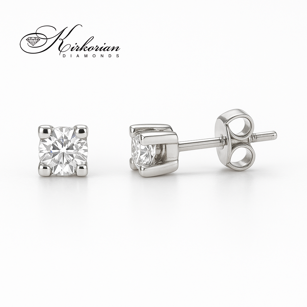 Класически обеци от бяло злато 14К с диаманти 0.30 ct на щифт – ТОП ЦЕНА и луксозна опаковка