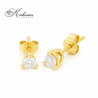 Класически обеци от жълто злато 14К с диамант 0.34 ct OB124 – изтънчена елегантност и луксозен блясък