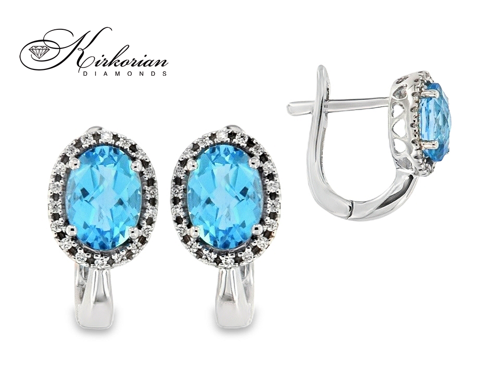 Обеци бяло злато 14K с топаз и диаманти – елегантност и стил, английско закопчаване