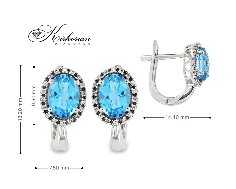 Обеци бяло злато 14K с топаз и диаманти – елегантност и стил, английско закопчаване
