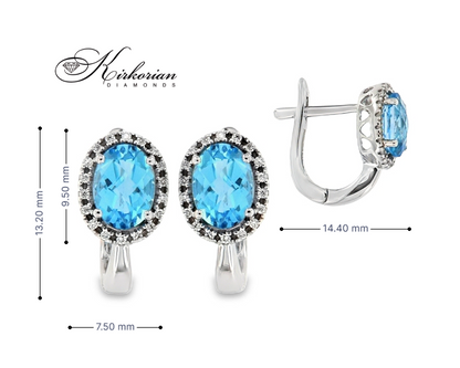 Обеци бяло злато 14K с топаз и диаманти – елегантност и стил, английско закопчаване